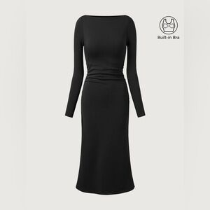 OGL MaxWarm Thermal Boatneck Ruched Sides Brami MidiDress Black Size M